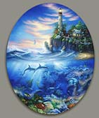 Lighthouse painting with Dolphins